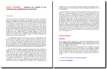 Lecture analytique : \ Lecture analytique : Discours sur l'origine de l'Inégalité parmi les hommes de Lecture analytique : \ Lecture analytique : Discours sur l'origine de l'Inégalité parmi les hommes de
