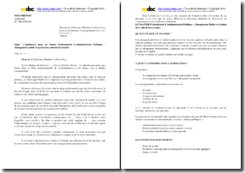 Lettre de demande d'admission pour un Master en 